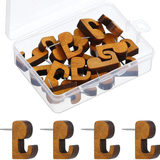 Bview Art Wooden Hook-shaped Push Pins Coffee Brown Decorative Peaceful Pleasures Health and Wellness 20pcs