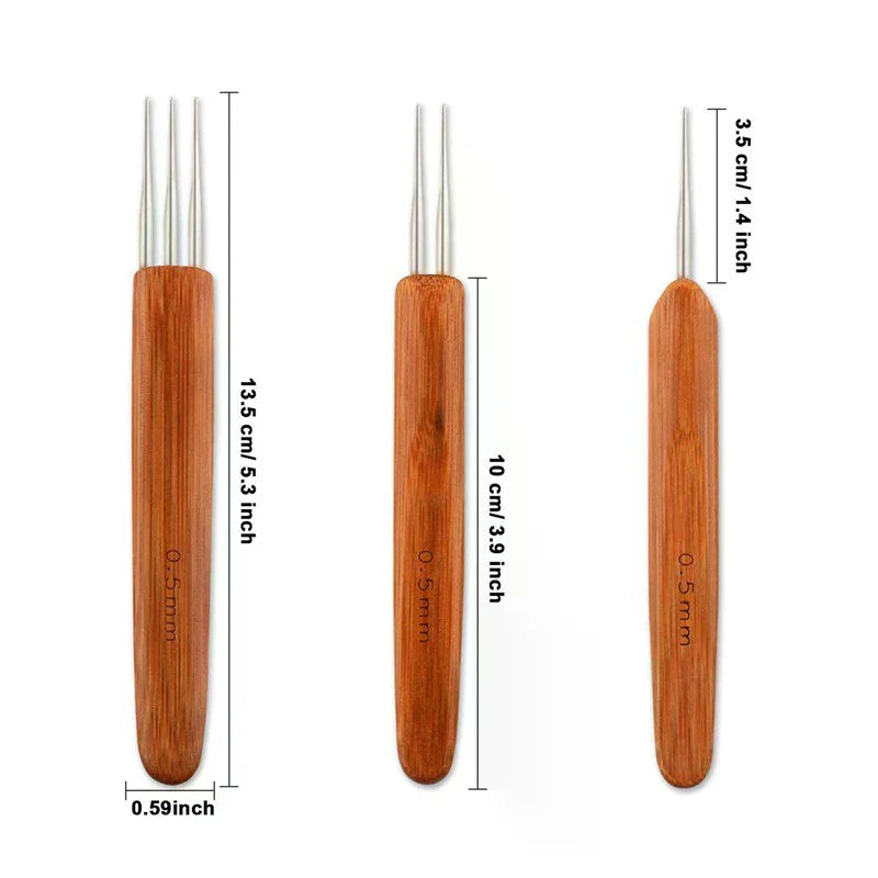 3Pcs 0.5/0.75MM Wooden Hair Crochet Needle Dreadlocks Braids Hair Crochet Hook Single/Double/Three Head Hair Crocheting Needles Peaceful Pleasures Health and Wellness