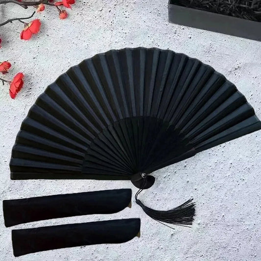 Chinese Style Black Vintage Hand Fan Folding Fans Dance Wedding Party Favor Chinese Dance Party Folding Fans Peaceful Pleasures Health and Wellness