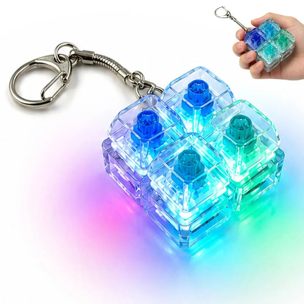 4-Key Mechanical Keyboard Keychain Tactile Clicker LED Crystal Backpack Pendant Decompression Keycap Keychain Bag Accessory Peaceful Pleasures Health and Wellness E