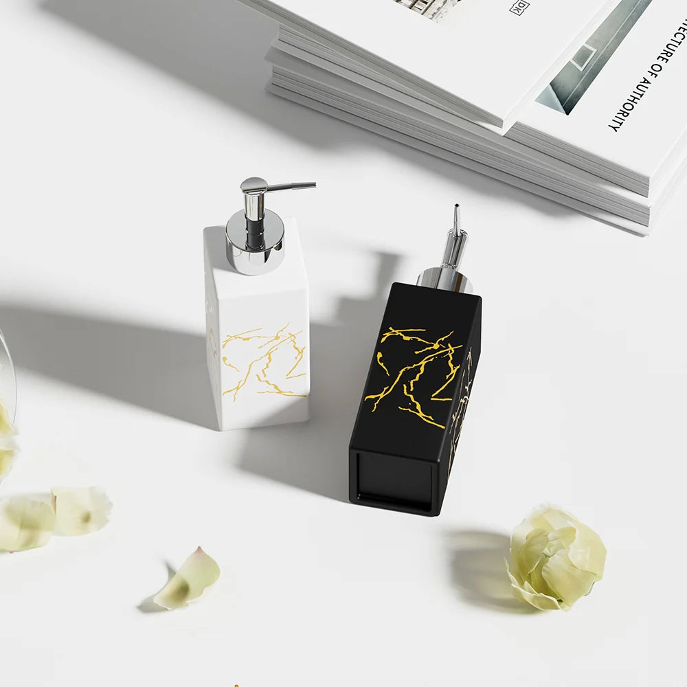 Ceramic Marble Soap Dispenser 350ml Refillable Press Pump