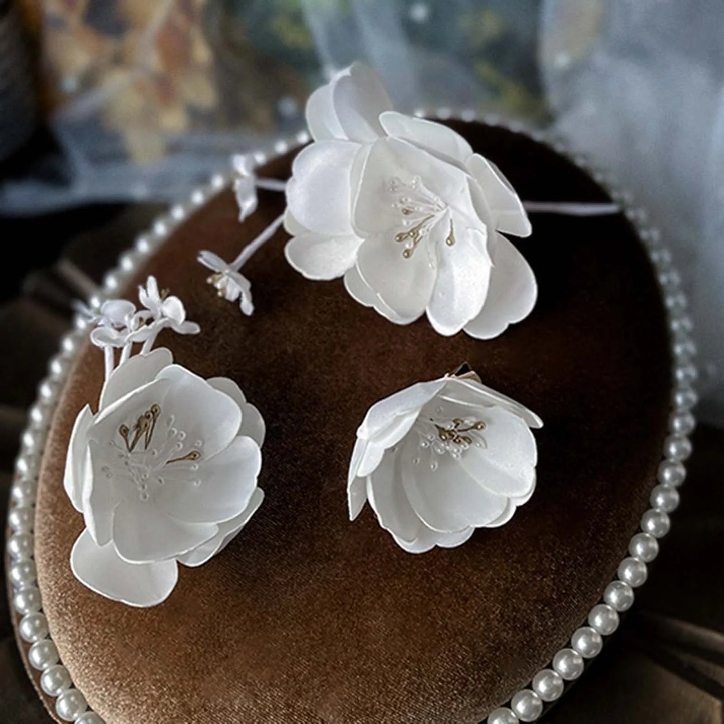 Wedding Flower Soft Headband Hair Clips Woman Headdress with Stamen Beads Design for Woman Hair Styling Tools Peaceful Pleasures Health and Wellness 4