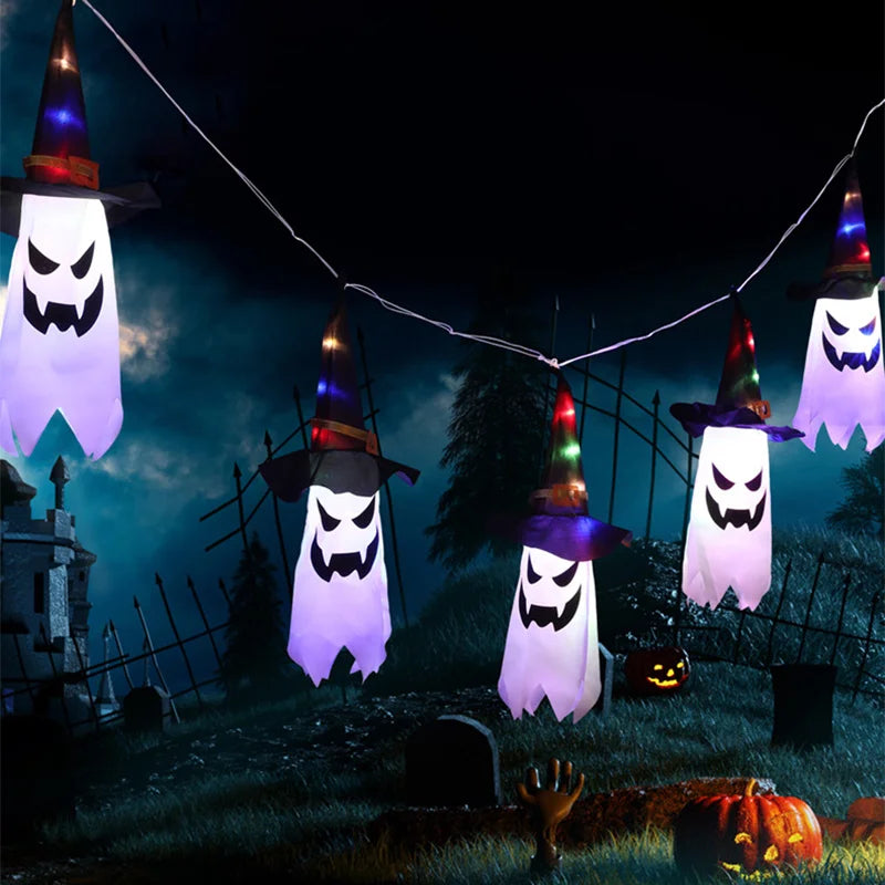 Halloween Witch Hat Ghost Hanging LED Decoration – 1-5 PCS