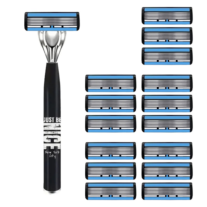 Men's 6-Blade Manual Razor | Non-Slip Handle & Refills