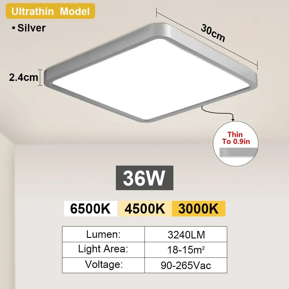 RUNTOIN Ultrathin LED Flush Mount Ceiling Light 24W 36W Square