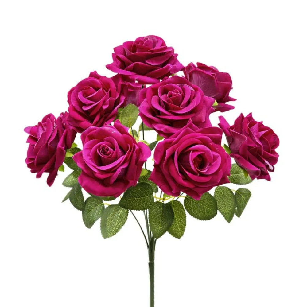 9-Head Artificial Rose Flower Branch | Real Touch Faux Roses