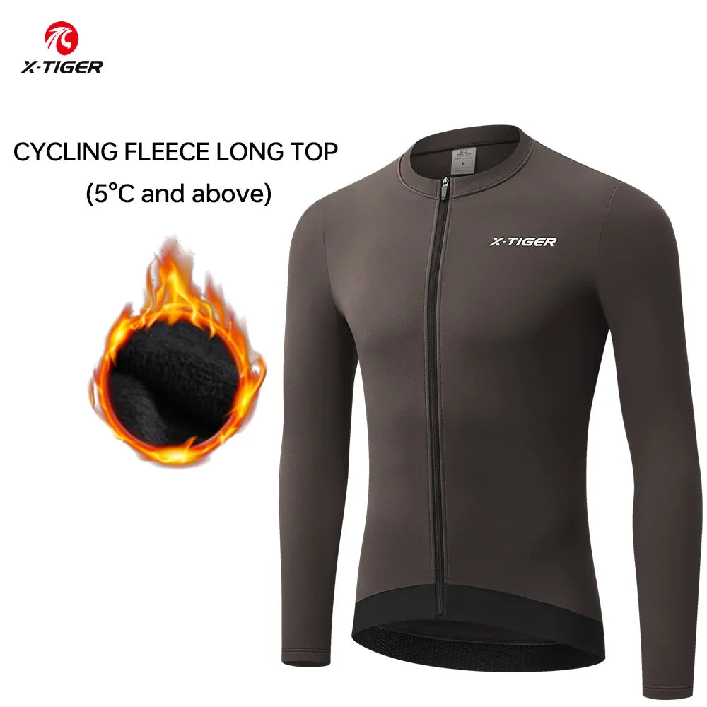 X-TIGER Men's Winter Fleece Cycling Jersey – Windproof MTB