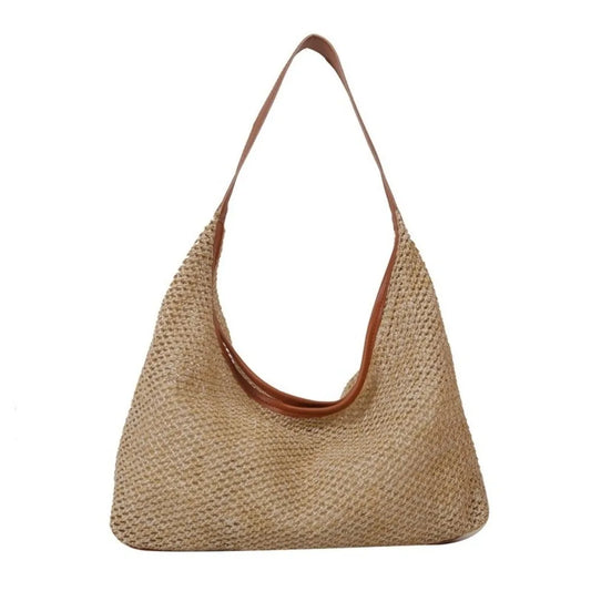 Bohemian Handmade Straw Bucket Bag – Large Beach Shoulder Bag Straw Shoulder Bag Oasis Select Brown