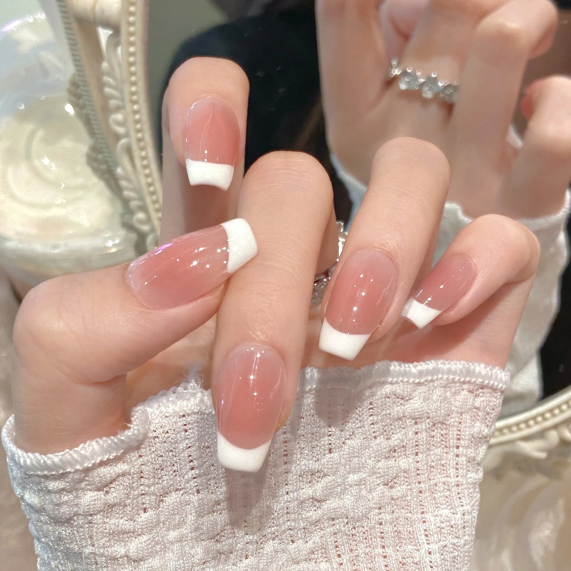 Handmade Short French Press on Nails Ins Simple Nude Pink Fake Nails Tips for Women Girl Wearable Sweet Korean False Nails Peaceful Pleasures Health and Wellness