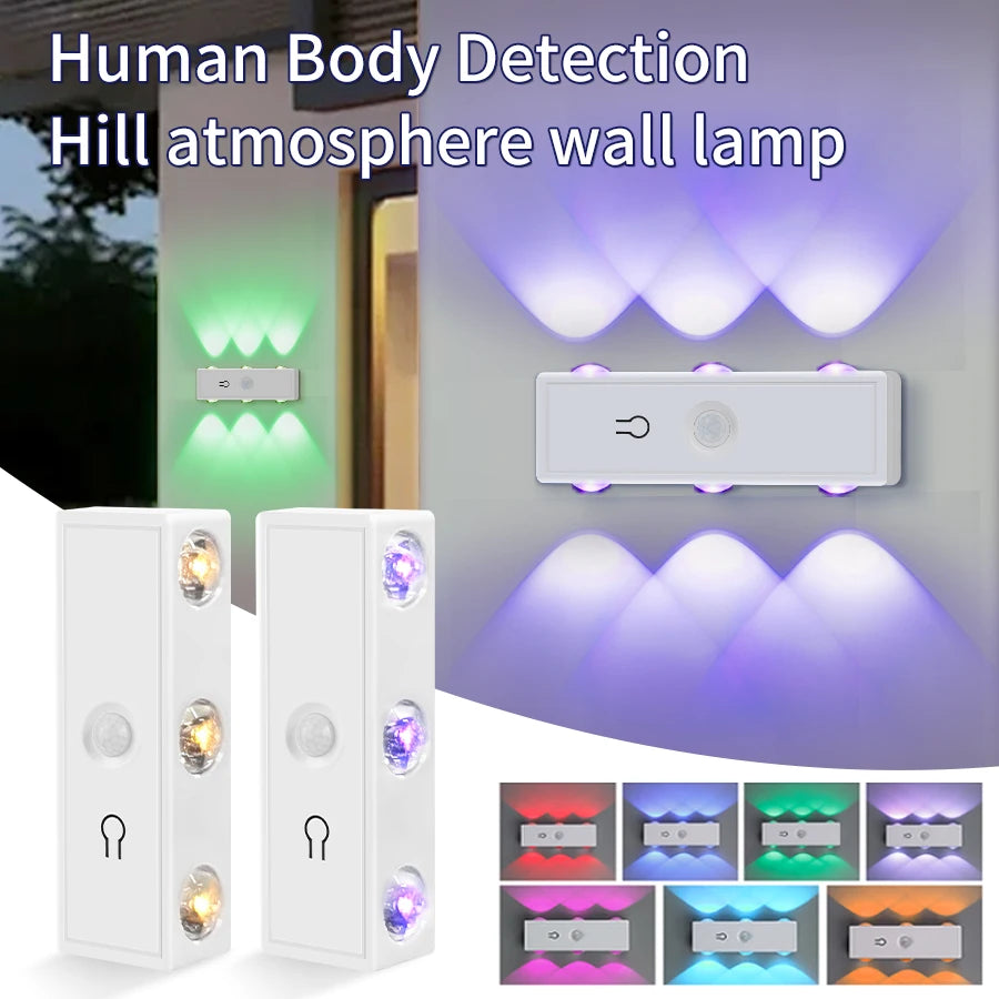 6Leds Double-head Motion Sensor Light 3Colors/RGB Night Light USB Rechargeable Magnetic Wall Lamp Touch Dimming Bedside Lighting Peaceful Pleasures Health and Wellness
