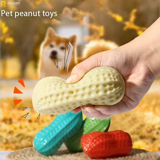 Dog Squeaky Peanut Chew Toy | TPR Teeth Cleaning Interactive Dog Chew Toy Peaceful Pleasures Health and Wellness