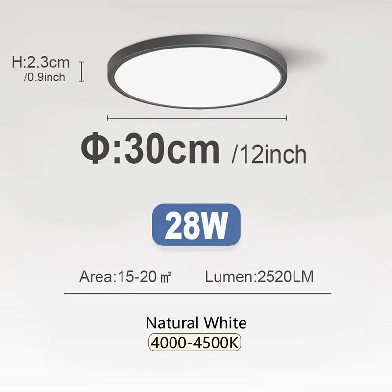 RUNTOIN 24W/28W Ultra-Thin Round LED Ceiling Light Panel