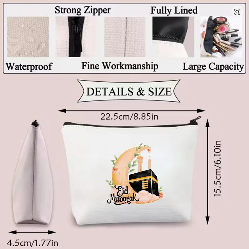 Eid Mubarak Canvas Makeup Bag | Mosque Moon Ramadan Gift Canvas Cosmetic Bag Peaceful Pleasures Health and Wellness