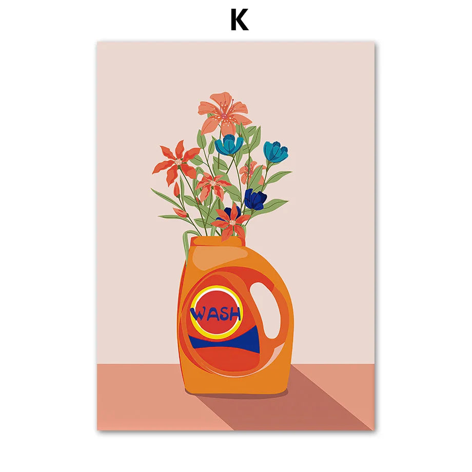 Pastel Nordic Canvas Wall Art | Laundry Room Flower Poster