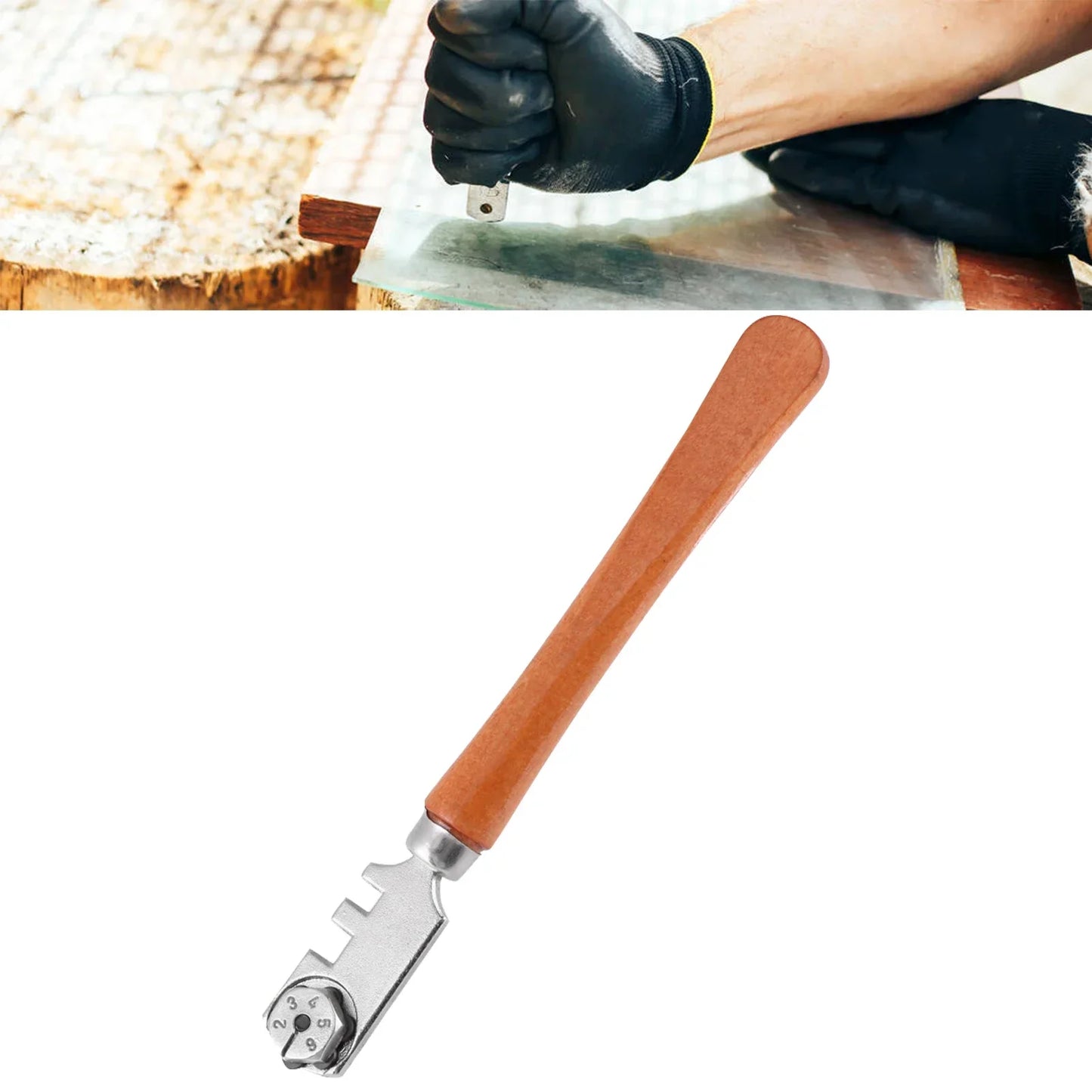 Professional Six Wheel Glass Cutter Craft Cutting Tool Wooden Handle