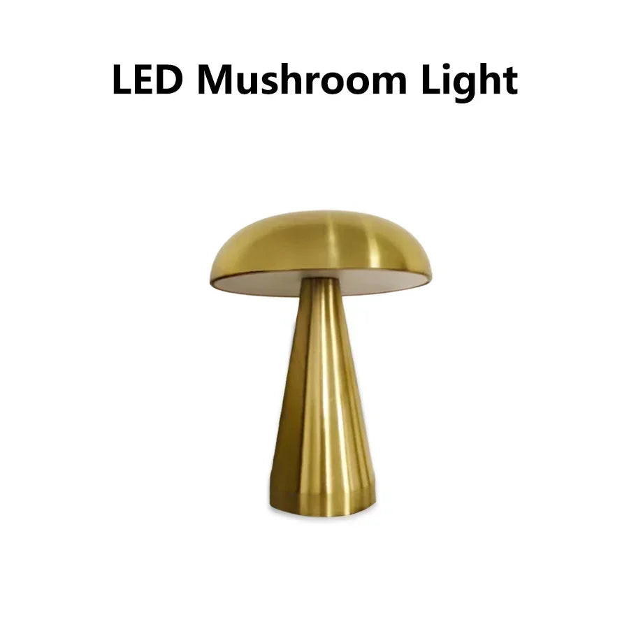 Retro Mushroom LED Table Lamp Touch Sensor Bedside Lamp Rechargeable Reading Lights For Bedroom Restaurant Bar Decor Lighting Peaceful Pleasures Health and Wellness Gold