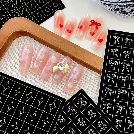 Airbrush Stencil For Nails Heart Bow Stars Pattern Hollow Nail Sticker Templates For French Manicure Tips Nail Design Peaceful Pleasures Health and Wellness