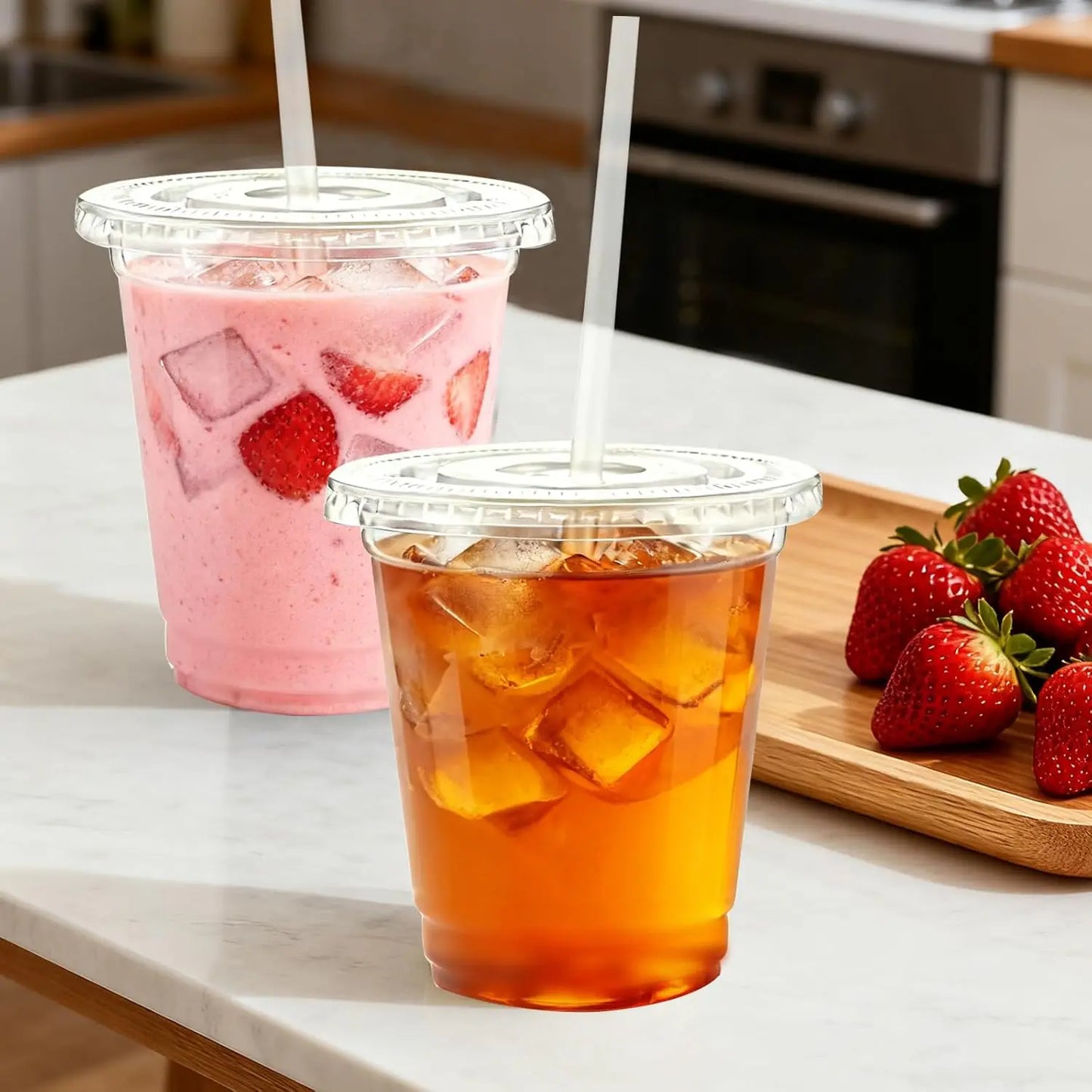 12oz Clear Plastic Cups with Lids and Straws PET Clear Cup for Cocktail Ice Coffee and Cold Beverage Smoothie and Party Cups Peaceful Pleasures Health and Wellness