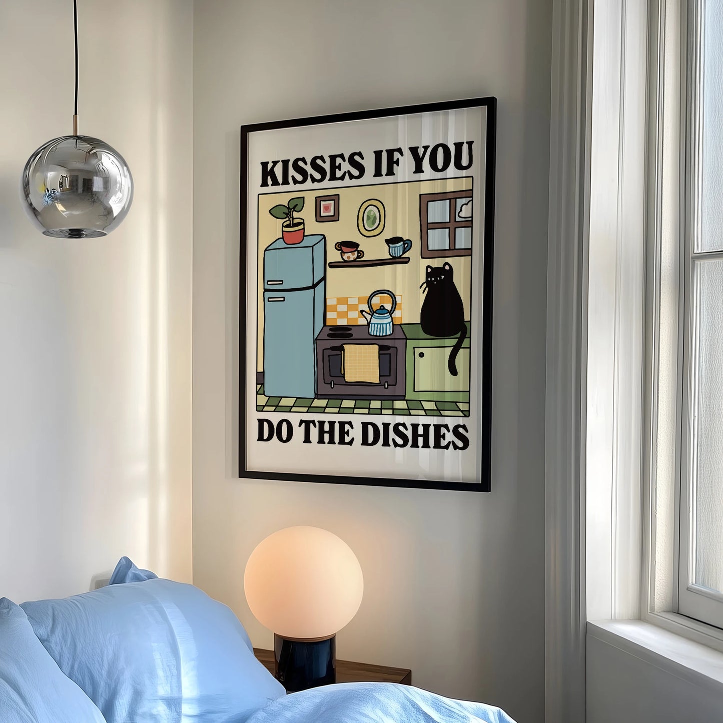 Funny Cat "Kisses If You Do The Dishes" Canvas Wall Art