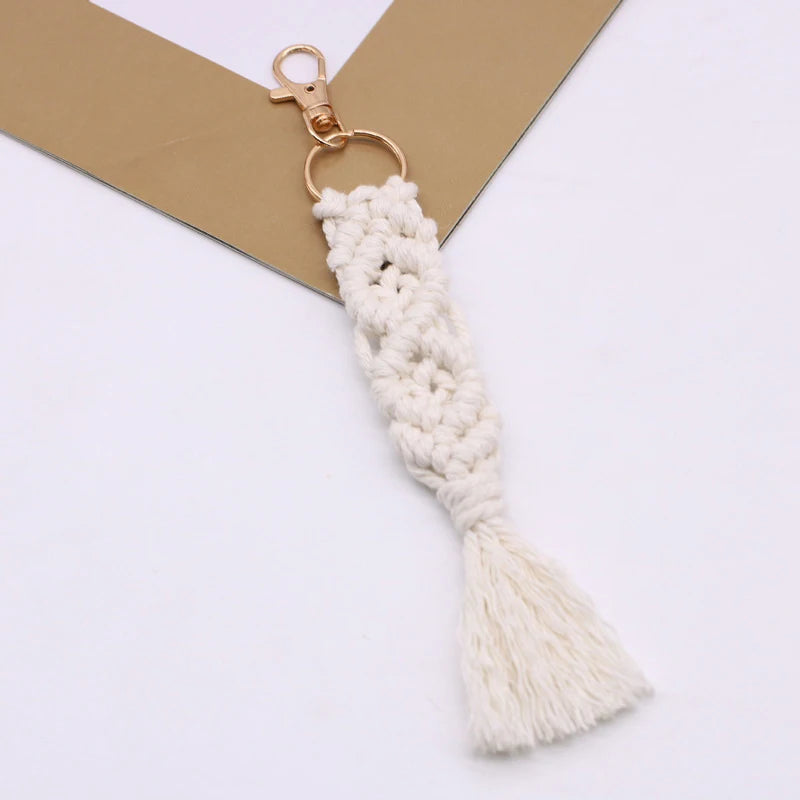 Boho Macrame Braided Keychain Wristlet Bracelet Key Fob Strap
