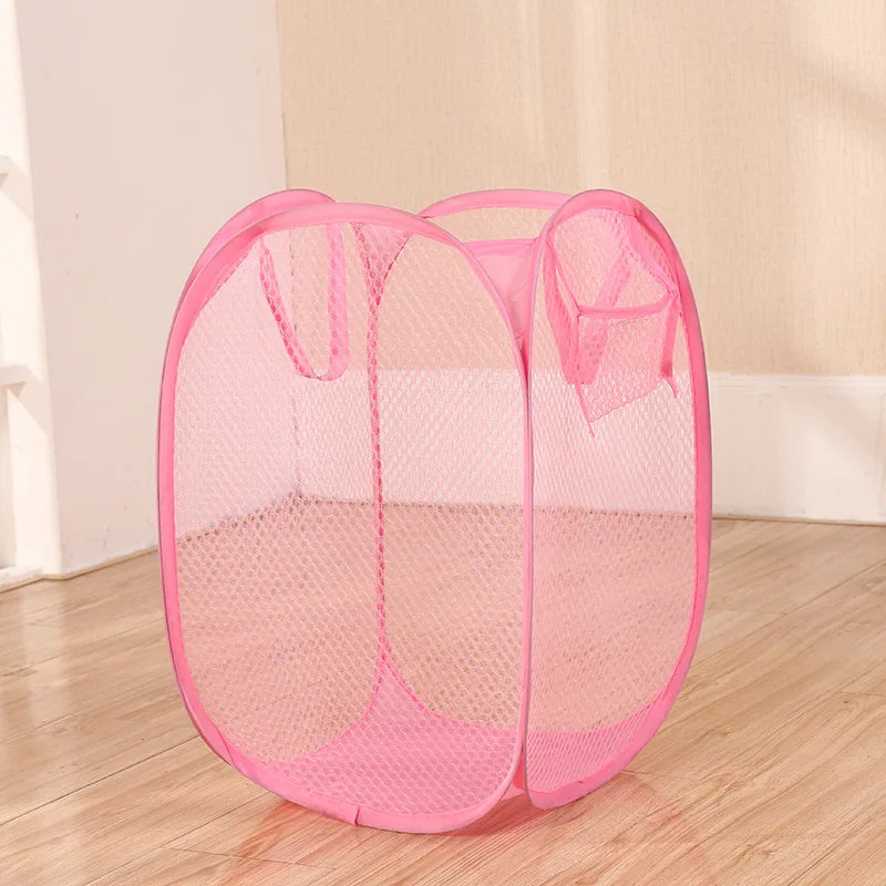 Foldable Hand-Held Laundry Basket Dirty Clothes Storage Grid Basket Household Organizer for Clothes Home Storage Toy Basket Peaceful Pleasures Health and Wellness Pink