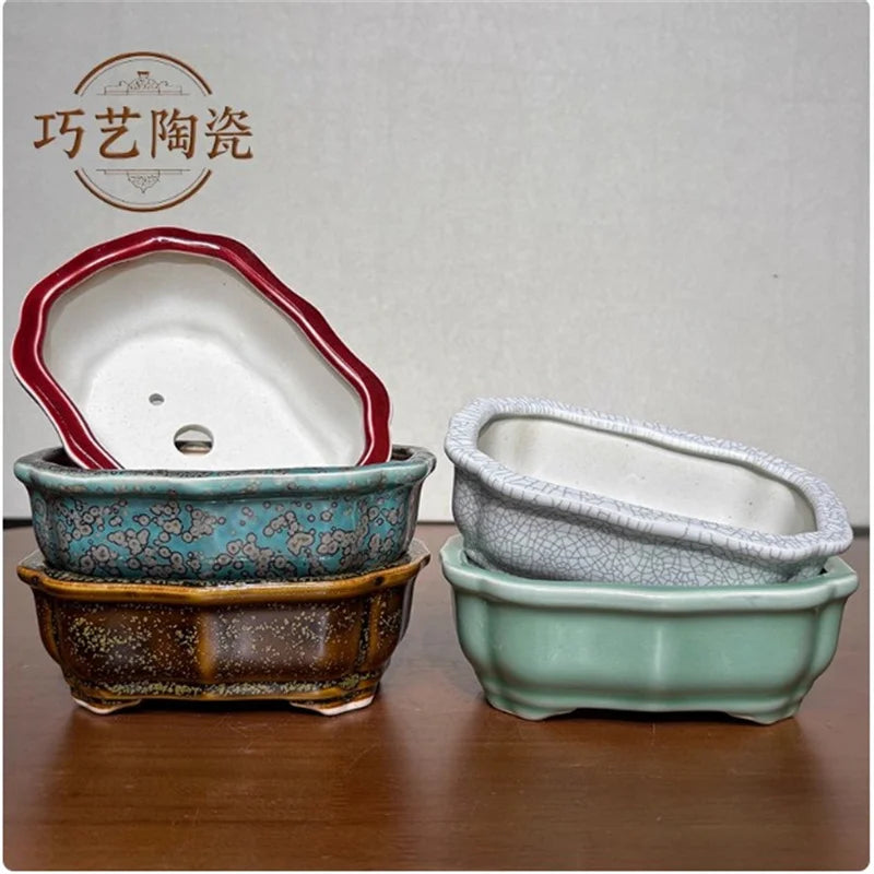 Porcelain Glazed Colorful Bonsai Pot | Ceramic Plant Pot