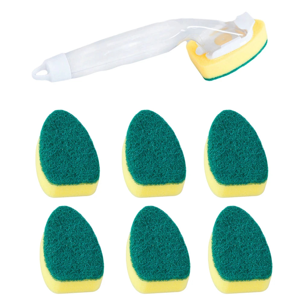 Dish Wand Soap Cleaning Brush Set Replacement Sponge Refill Liquid Washing Home Kitchen Sink Scrubber Cleaning Cleaning Tool Peaceful Pleasures Health and Wellness Blue 1 Brush 6pcs