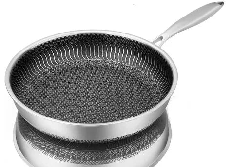 Whole Body Tri-Ply Stainless Steel Frying Pan 316 Stainless Steel Wok Pan Double-sided Honeycomb Skillet Suitable for All Stove Peaceful Pleasures Health and Wellness silvery 26cm