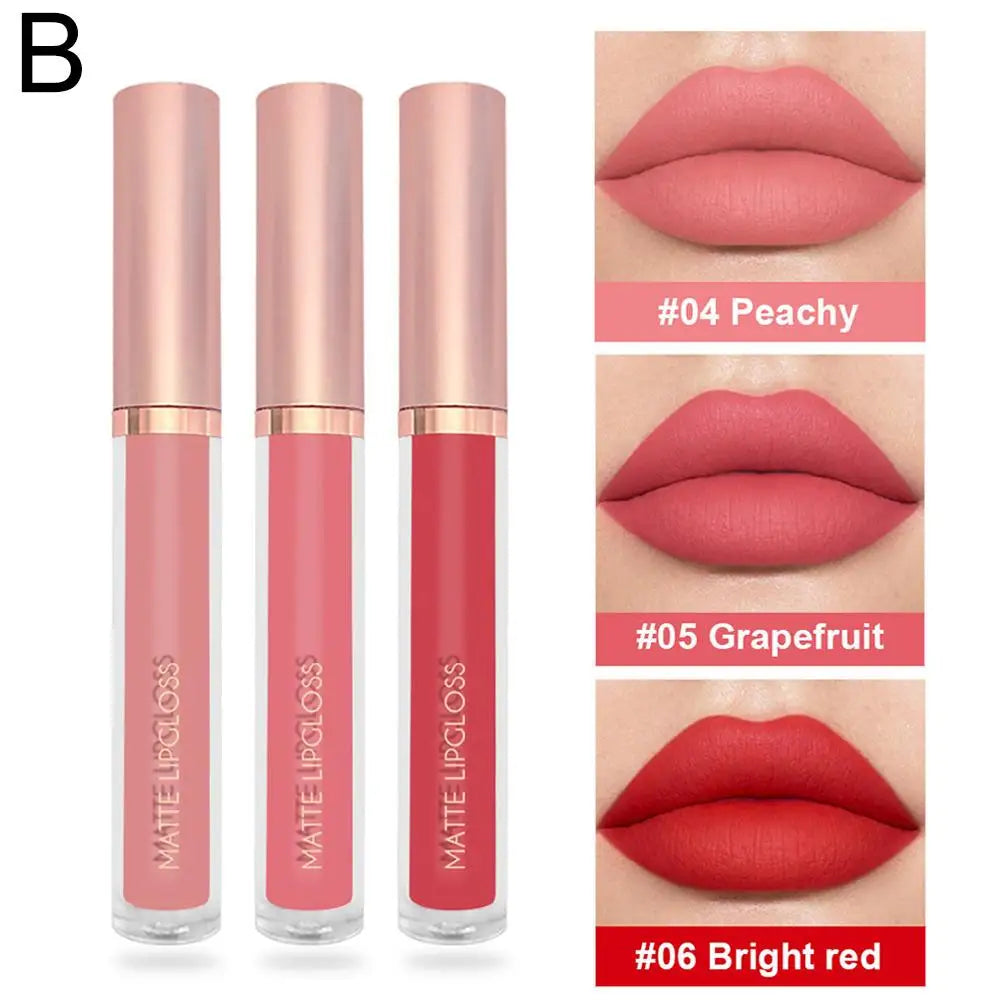 3-Piece Nude Velvet Matte Liquid Lipstick Set – Long-Lasting