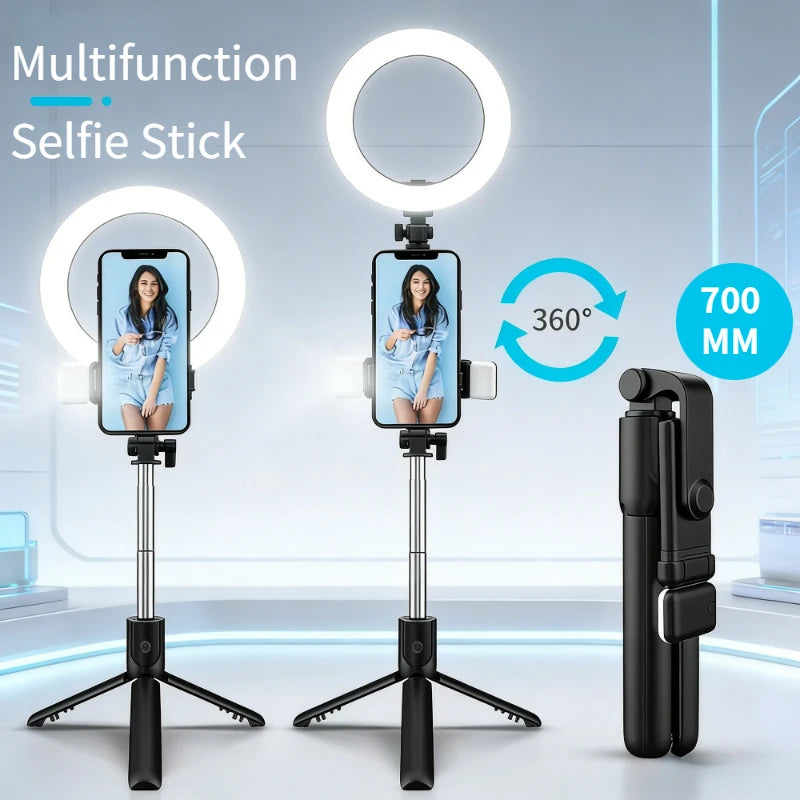 Portable Bluetooth Selfie Stick Tripod Holder with Remote Shutter Fill Light Extendable Wireless Remote Retractable Phone Stand Peaceful Pleasures Health and Wellness