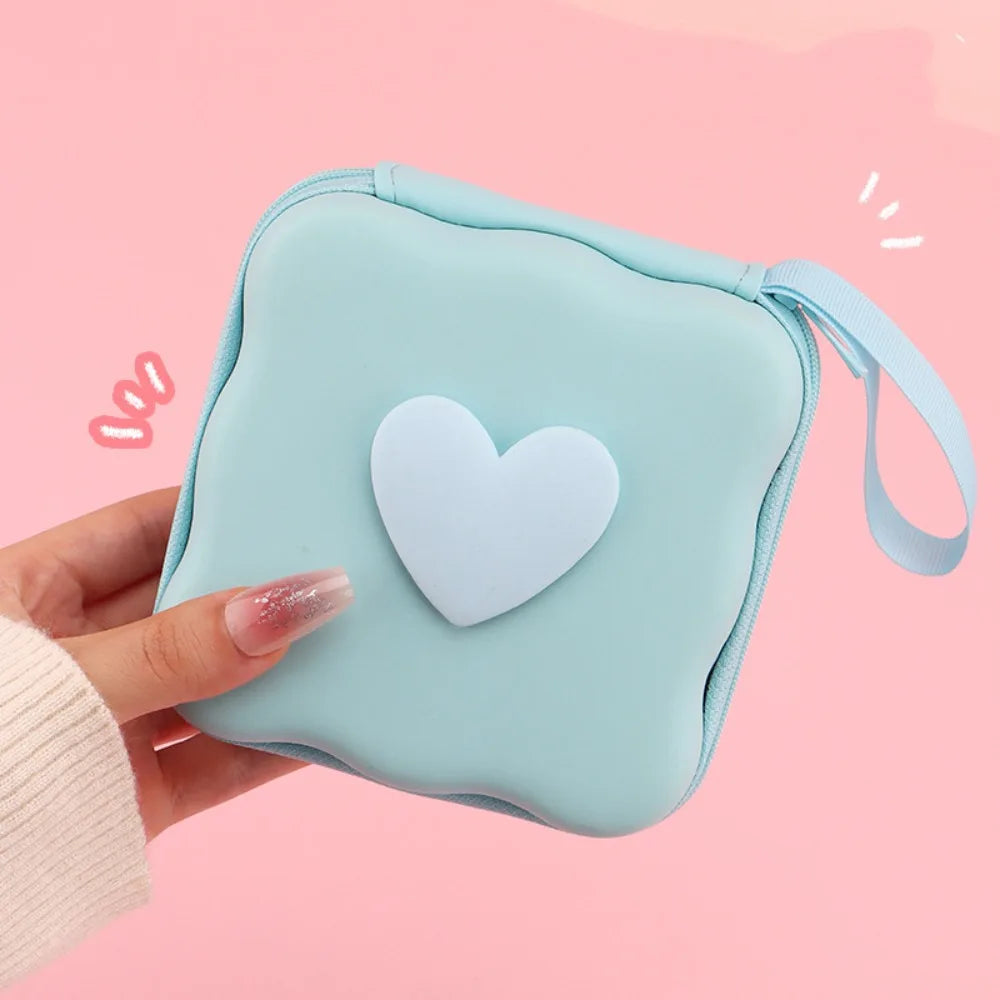 3D Heart Zipper Pouch – PU Leather Cable & Accessories Bag
