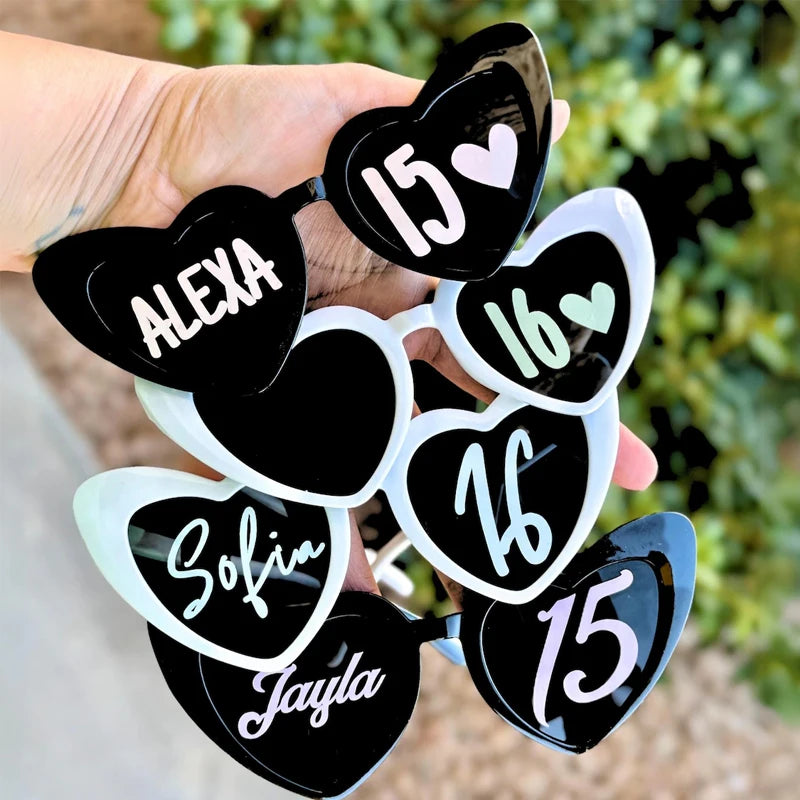 Personalized Heart Sunglasses | Sweet 15 16 Birthday Party Prop