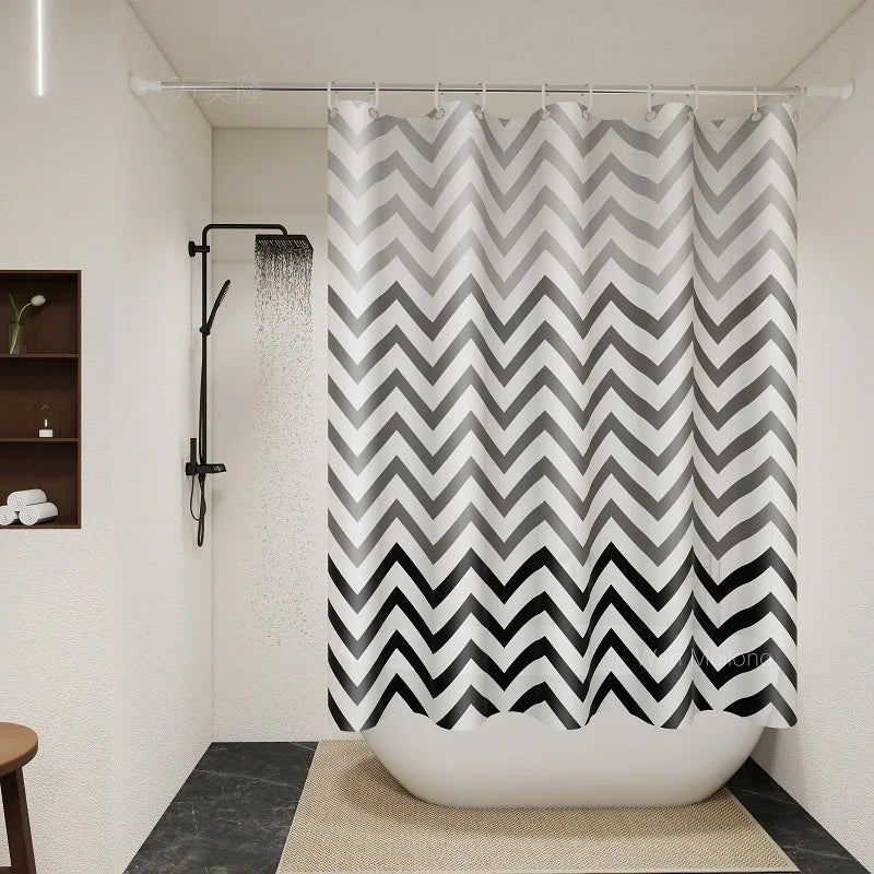 Modern Chevron Shower Curtain – Black & White Waterproof PEVA