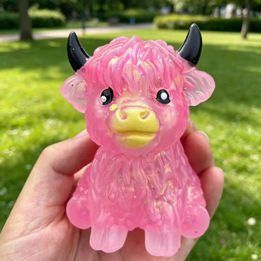 Cute Highland Cow Squeeze Toys Maltose Squishy Glitter Soft Animal Slow Rising Anti Stress Relieve Anxiety Sensory Fidget Toy Peaceful Pleasures Health and Wellness