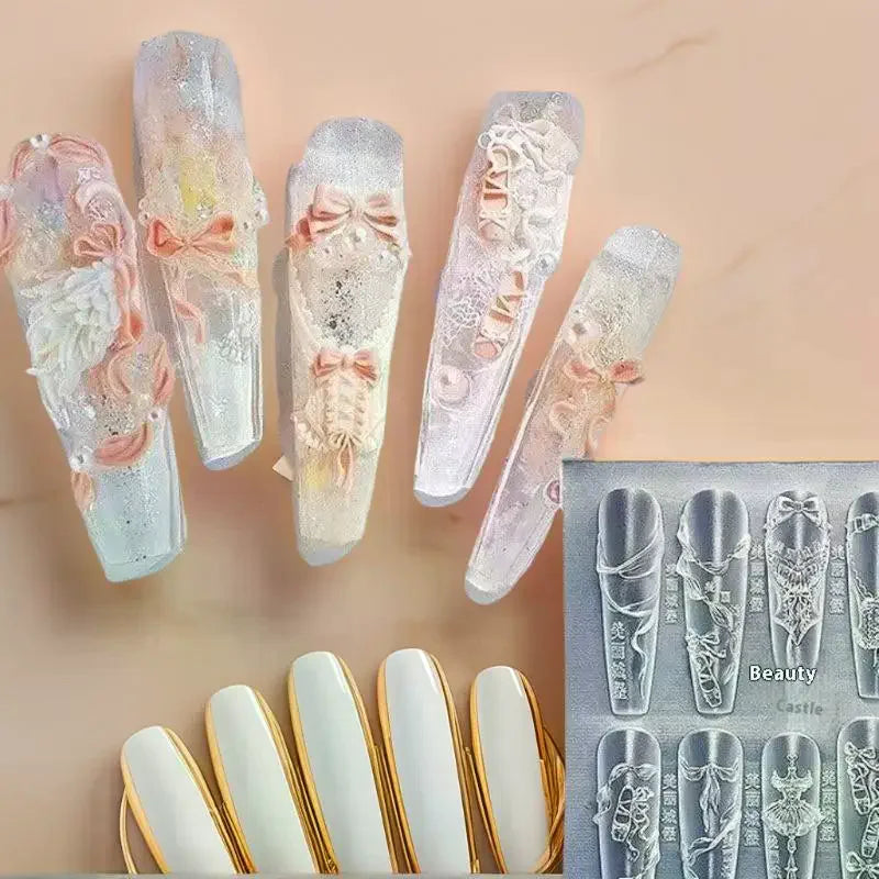 3D Silicone DIY Nail Art Decoration Mold - Ribbon Bow Ballet Shoes Design, Translucent Carving Template Tool Peaceful Pleasures Health and Wellness