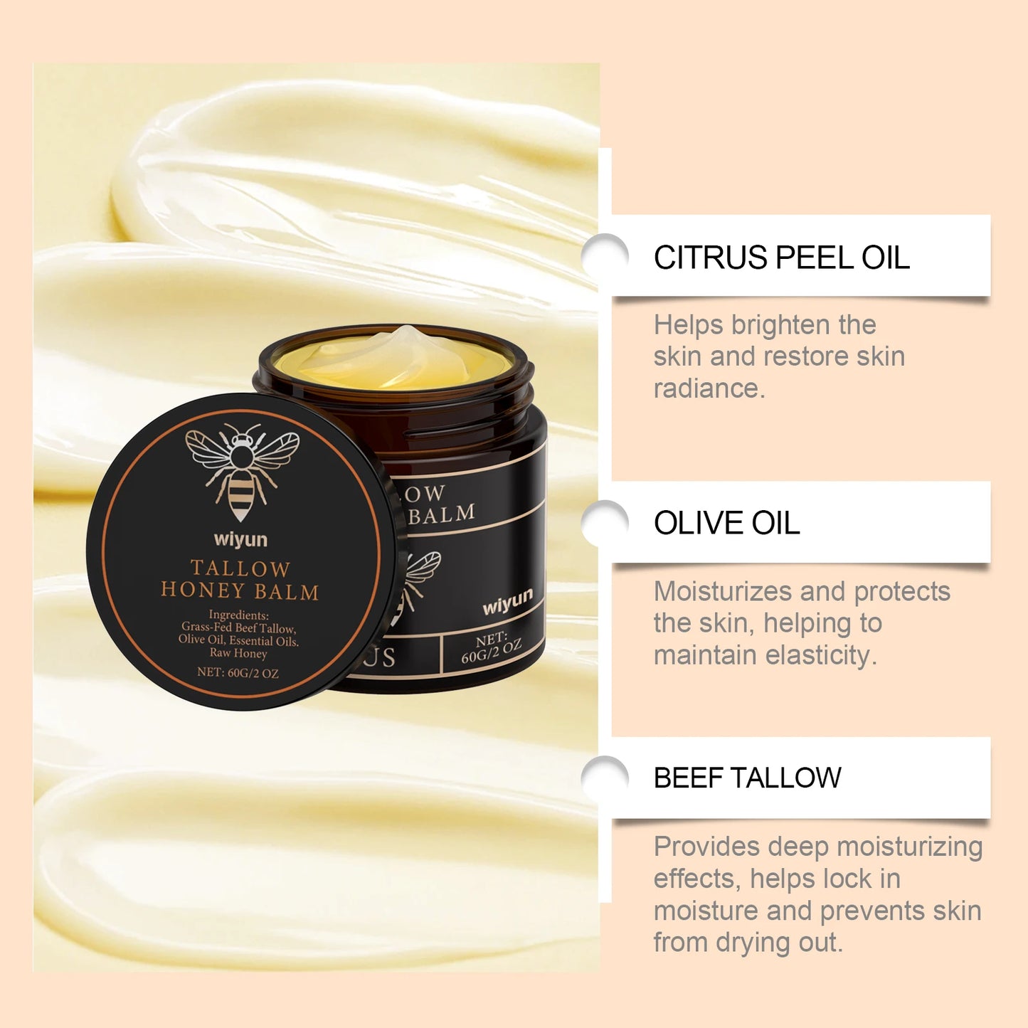 Beef Tallow Honey Moisturizing Cream Hydration Nourishing Korean Skin Care Bleaching Firming Face Body Moisturizer Lotion Peaceful Pleasures Health and Wellness