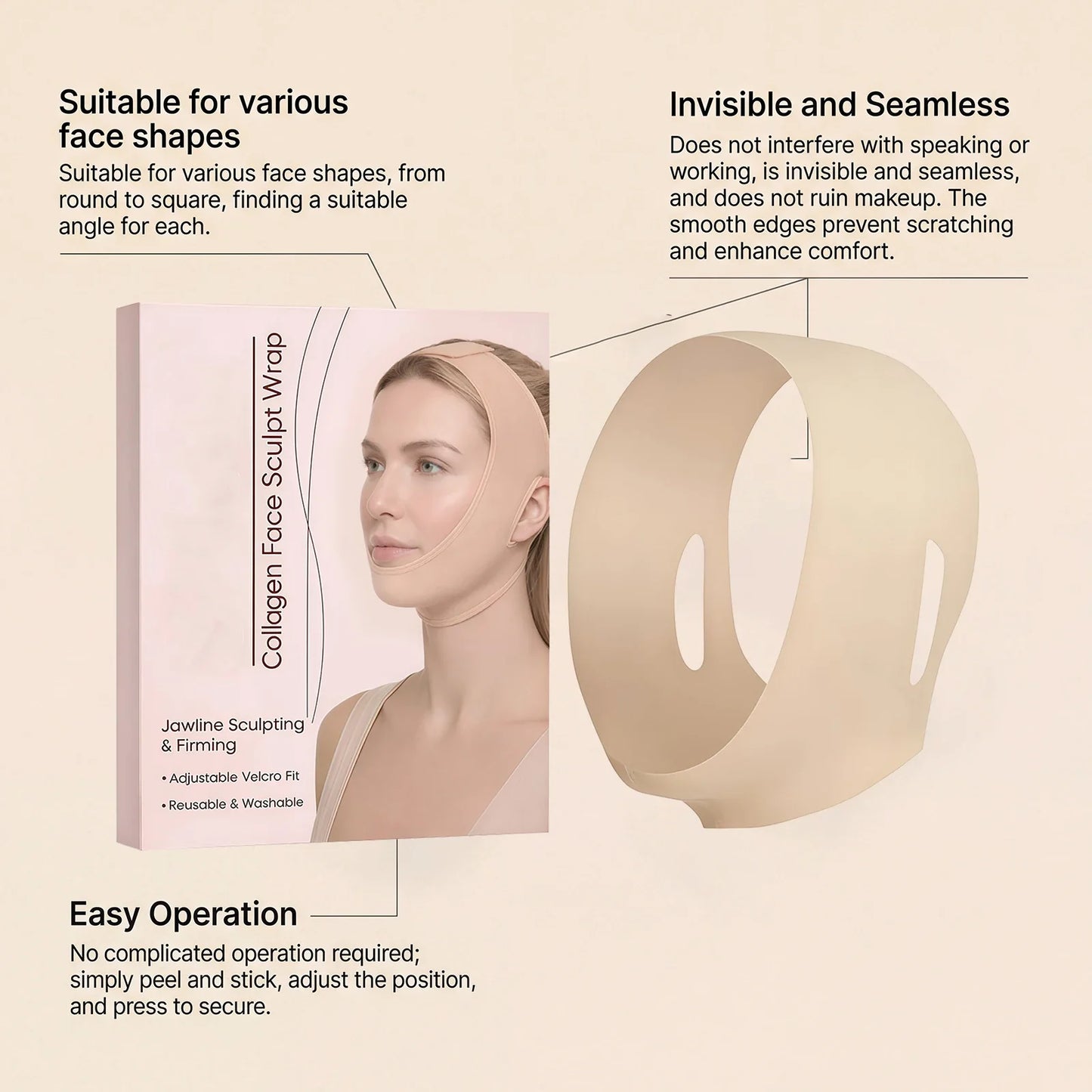 V-Line Jaw Lifting Face Strap – Breathable Contour Wrap