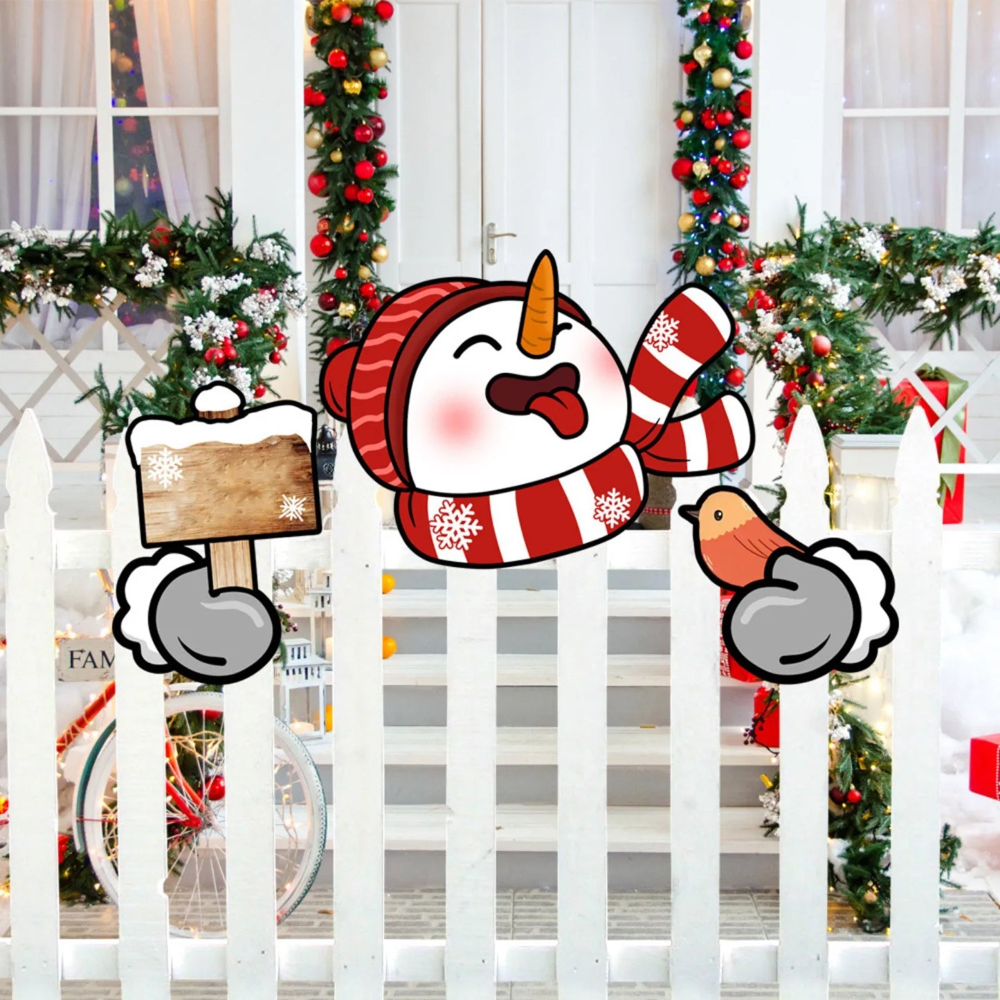 Santa Claus Fence Peeks Christmas Outdoor Decoration Set
