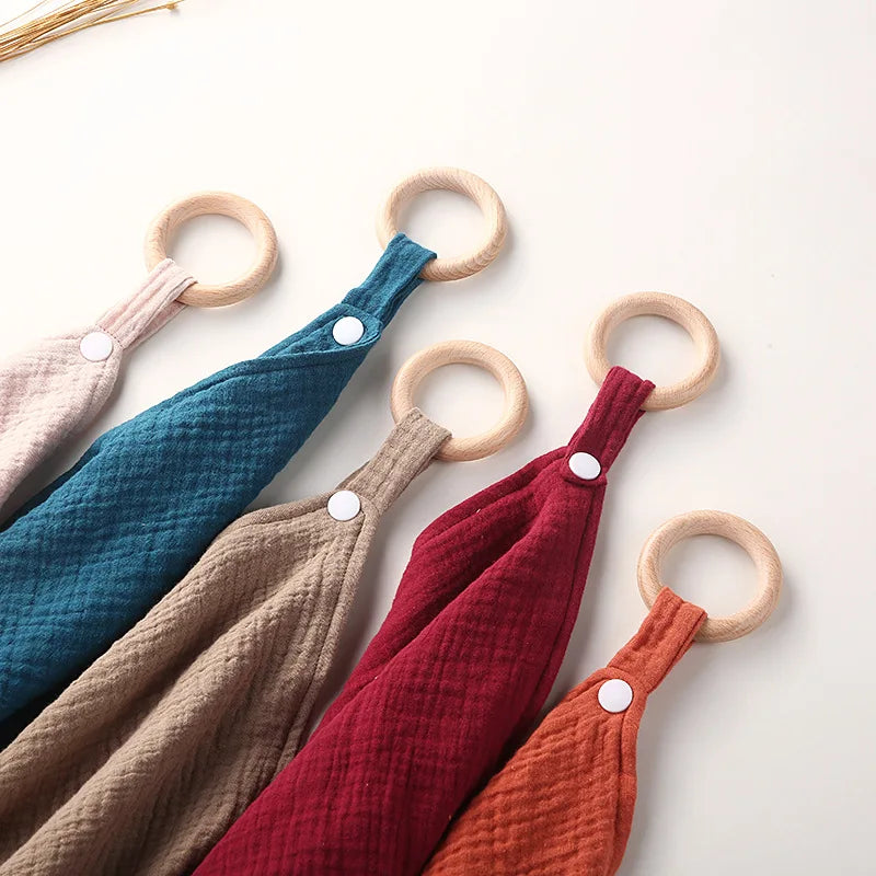 Wooden Ring Baby Drool Bib & Burp Cloth – Soft Cotton Washcloth