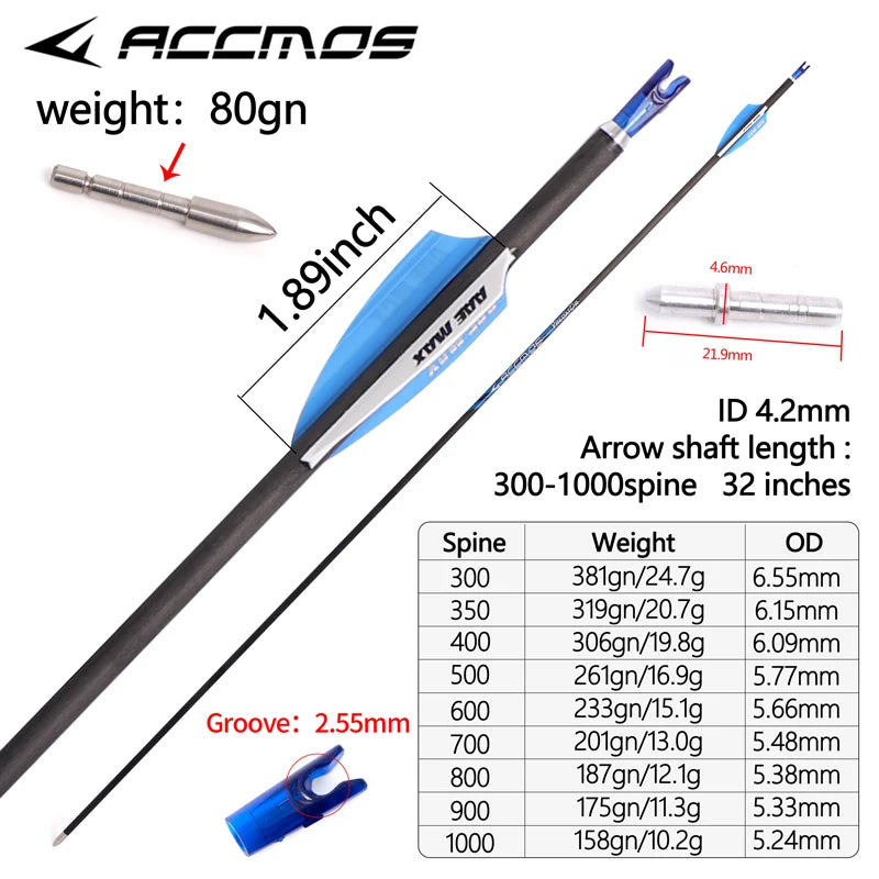 ID4 Spine 300 1000 Pure Carbon Arrow Compound Recuvre Bow Archery