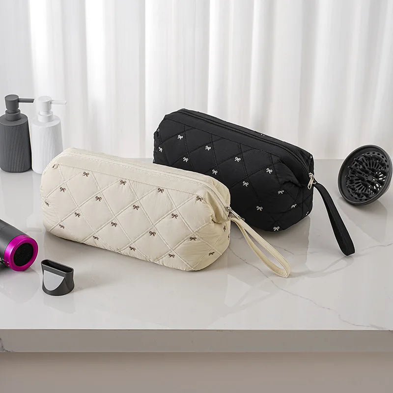 New Multi Functional Hair Dryer Storage Bag for Travel Cute Bow Embroidery Quilted Hair Tools Waterproof Zipper Cosmetic Bags Peaceful Pleasures Health and Wellness