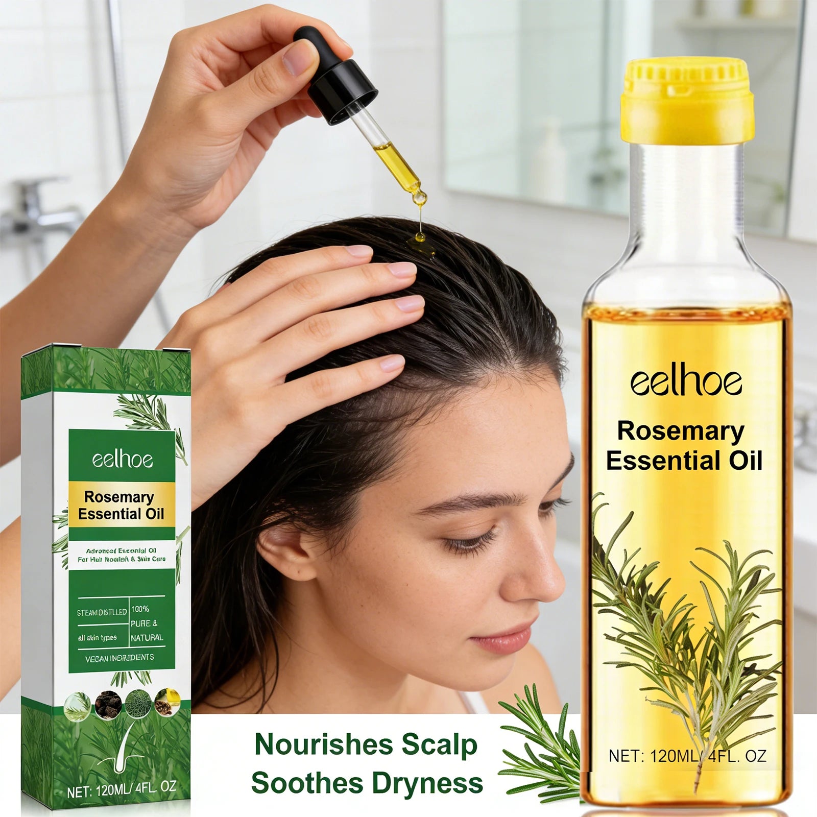 Eelhoe Rosemary Hair Growth Oil – Repairs & Reduces Hair Loss Hair Growth Oil Peaceful Pleasures Health and Wellness