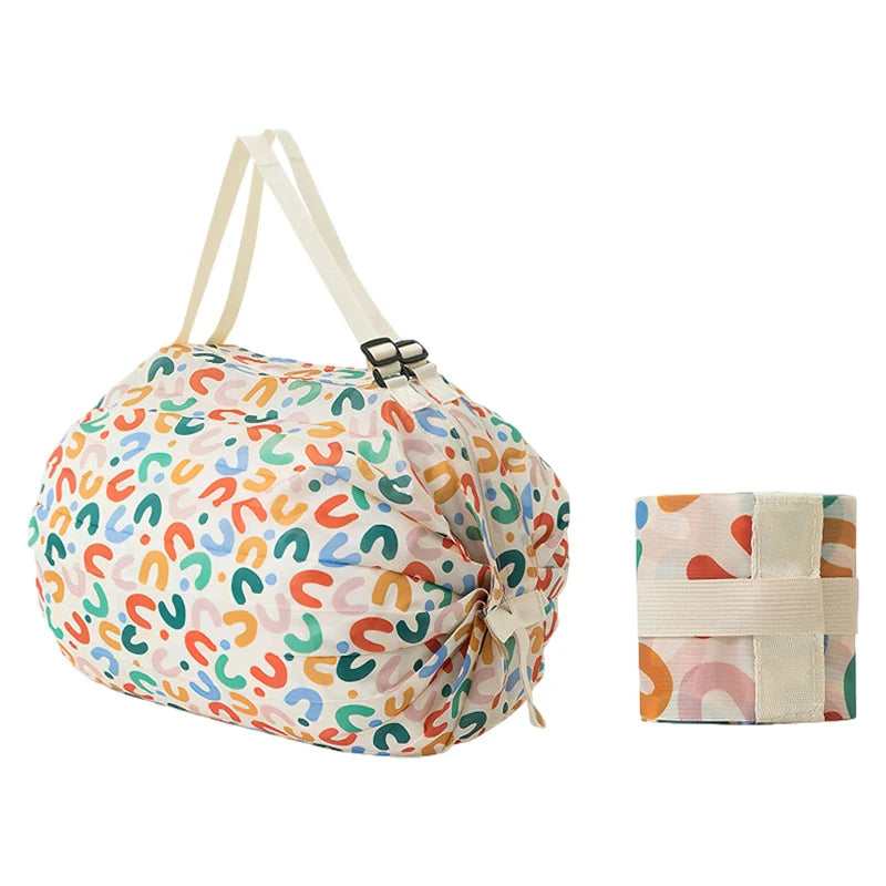 Large Capacity Thickened Shopping Bag Multiple Fashion Foldable Environmentally Friendly One Shoulder Portable Supermarket Bags Peaceful Pleasures Health and Wellness Colored letters