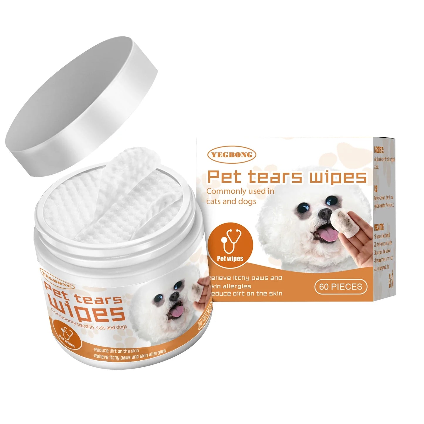 Pet Eye Wipes – Tear Stain Remover for Dogs & Cats 60 Pads