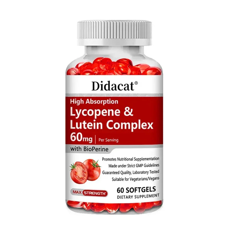 Lycopene & Lutein Complex 60mg Capsules with Bioperine, Antioxidant, Supports Prostate, Heart, Eye & Urinary System Health Peaceful Pleasures Health and Wellness 60 count-1 bottle