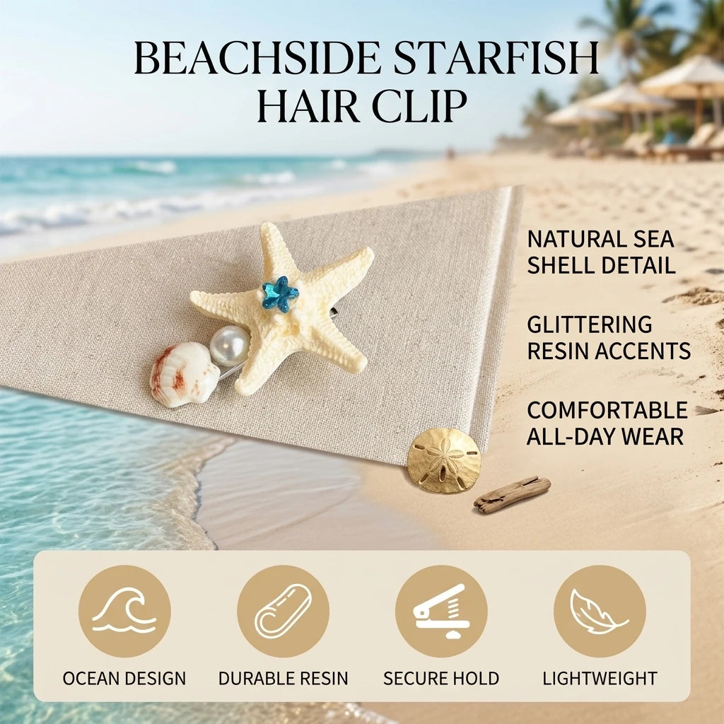 Colorful Starfish-Shell Hair Clip Resin Alloy Spring Design for Women and Teens Peaceful Pleasures Health and Wellness