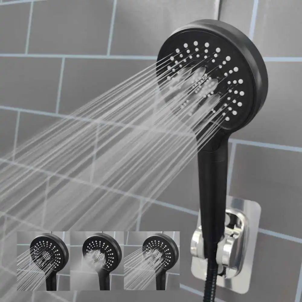 Black 3-Mode High-Pressure Shower Head | Rainfall & Anion Filter