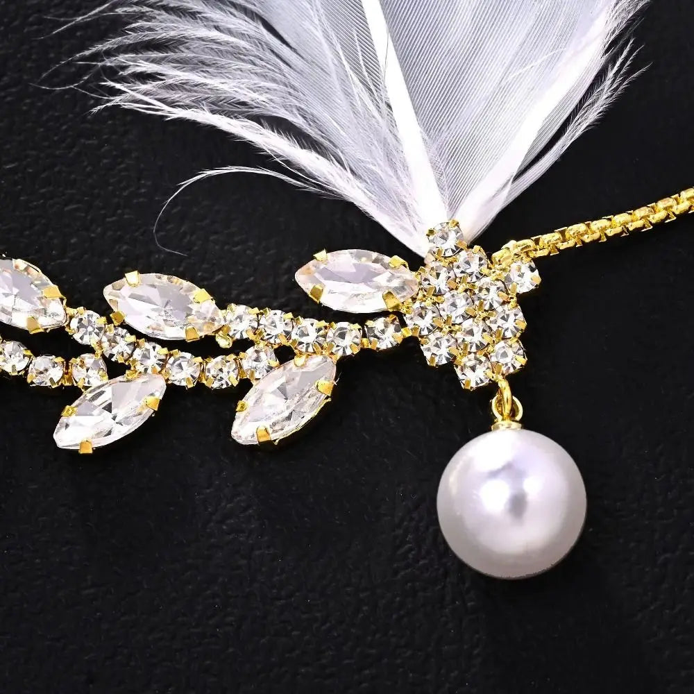 Retro Rhinestone Feather Hairband – Unisex Gold & Silver
