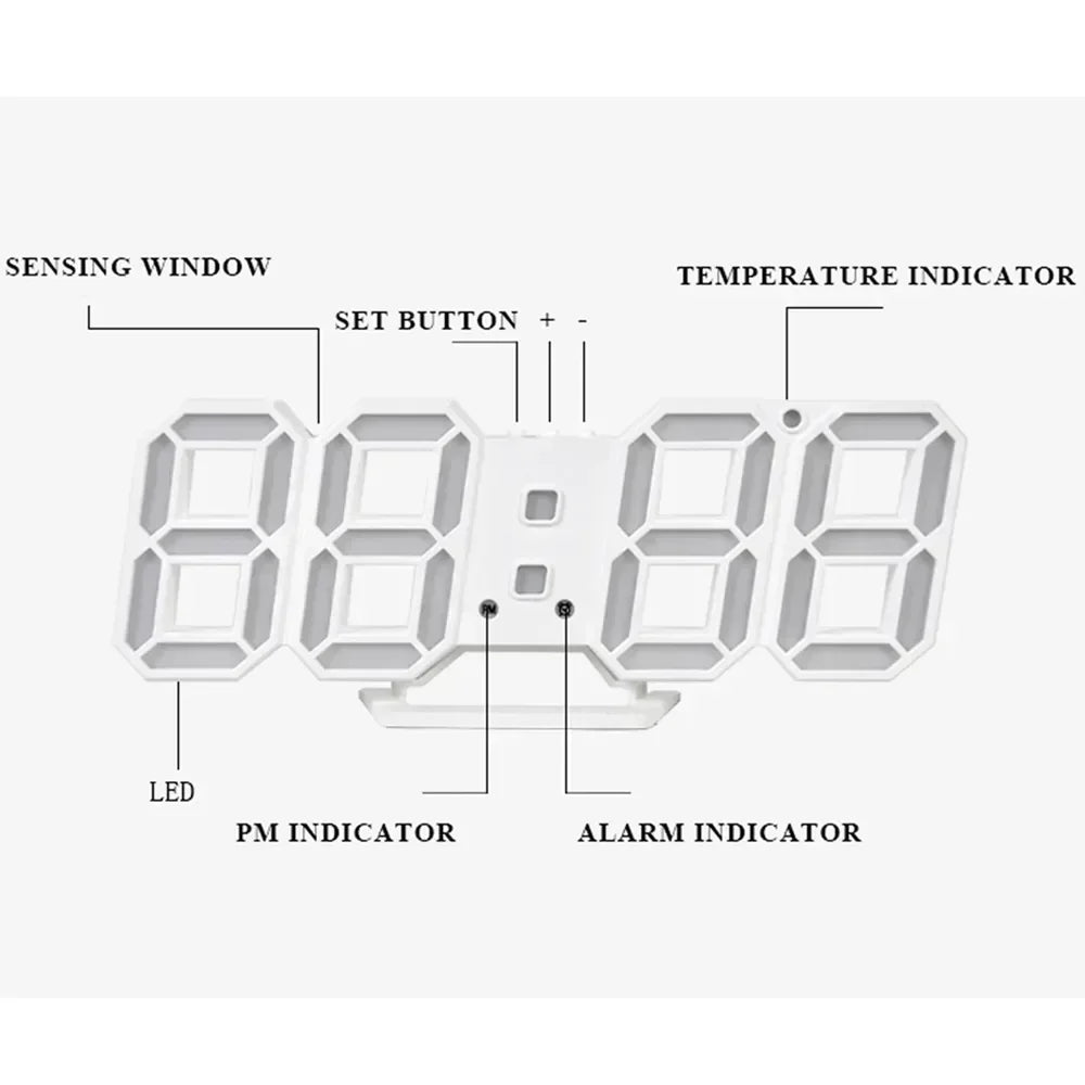 LED Digital Desk & Wall Clock – Alarm, Snooze & Dimmer