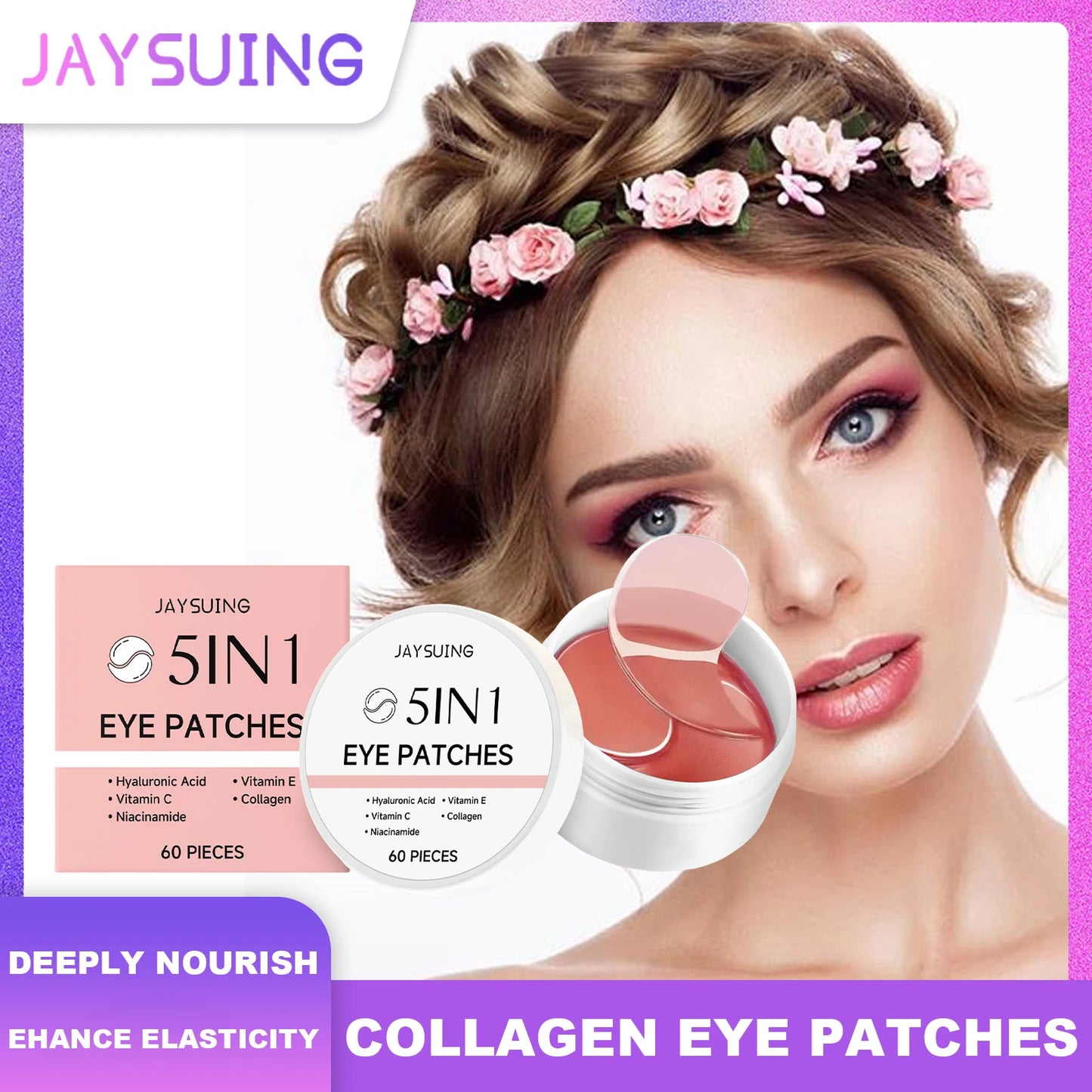 Jaysuing 5-in-1 Collagen Eye Patches 60 Pcs – Hydrate & Firm
